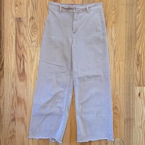 OAT New York Size 10 high rise wide leg distressed trouser Tan Women's Jeans